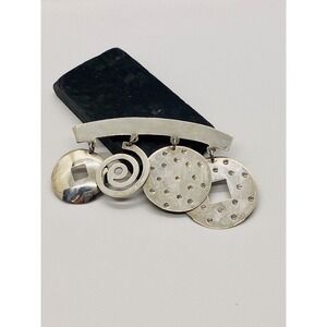 Sterling Silver Brooch Mexican Bar Pin w/ 4 Circles 30.2 Gr 925 Silver